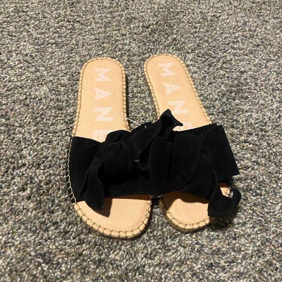 Soludos Shoes - Manebi Black Knot Detail Suede Flat Shoes Sandals - Women's 6